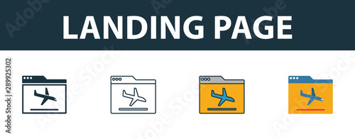 Landing Page icon set. Four simple symbols in diferent styles from smm icons collection. Creative landing page icons filled, outline, colored and flat symbols
