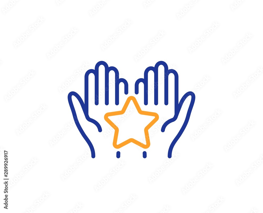 Holding star sign. Ranking line icon. Best rank symbol. Colorful outline concept. Blue and orange thin line ranking icon. Vector Holding star sign. Ranking line icon. Best rank symbol. Colorful outline concept. Blue and orange thin line ranking icon. Vector
