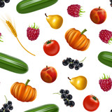 Realistic Detailed 3d Harvest Seamless Pattern Background . Vector