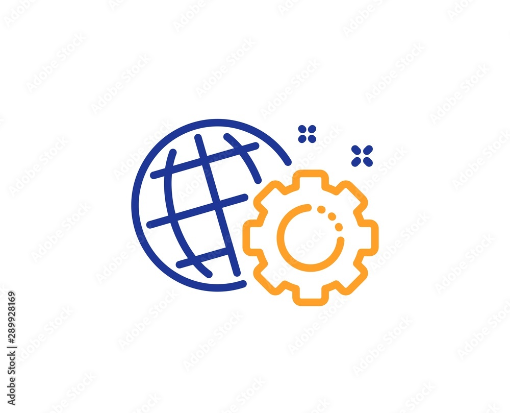 Internet settings sign. Seo gear line icon. Traffic management symbol. Colorful outline concept. Blue and orange thin line seo gear icon. Vector Internet settings sign. Seo gear line icon. Traffic management symbol. Colorful outline concept. Blue and orange thin line seo gear icon. Vector