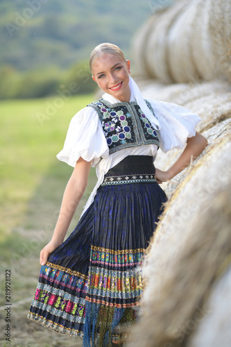 Slovak folklore dancer in traditional folklore costumes