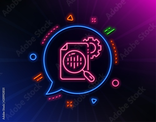 Seo stats line icon. Neon laser lights. Settings cogwheel sign. Traffic management symbol. Glow laser speech bubble. Neon lights chat bubble. Banner badge with seo stats icon. Vector