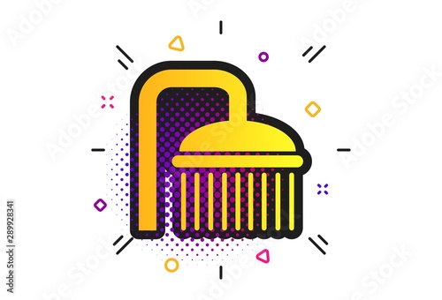 Shower sign icon. Halftone dots pattern. Douche with water drops symbol. Classic flat shower icon. Vector