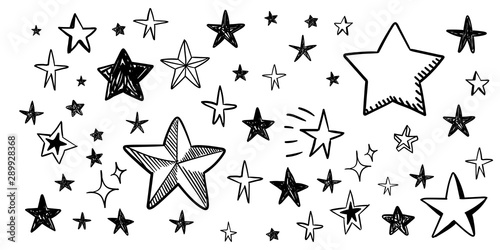 Star doodle collection. Set of hand drawn stars. Scribble illustrations.