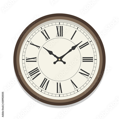 Retro roman clock icon, single isolated vector illustration. Office clock with numerals. Ten oclock.