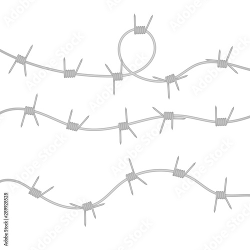 Metal steel barbed wire with thorns, vector illustration isolated on white background. Barrier element for danger industrial facilities or prisons, Vector illustration