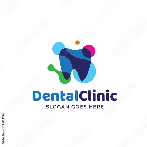 Dental clinic dentistry logo design with tooth in modern colorful rainbow bubble illustration