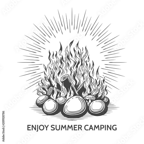 Vintage camping campfire label