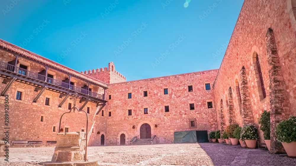 Main entrance at the medieval castle in Siguenza, Guadalajara province in Spain near Madrid. Beautiful, old and medieval castle in Spain