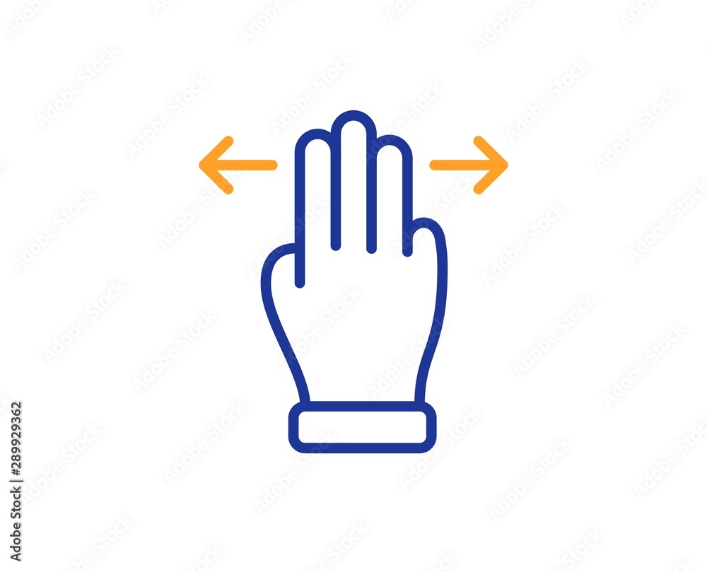 Slide arrow sign. Multitasking gesture line icon. Swipe action symbol. Colorful outline concept. Blue and orange thin line multitasking gesture icon. Vector Slide arrow sign. Multitasking gesture line icon. Swipe action symbol. Colorful outline concept. Blue and orange thin line multitasking gesture icon. Vector