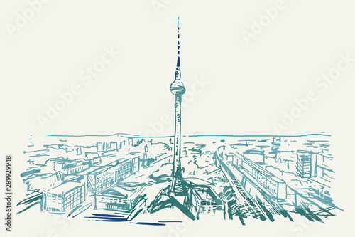 Rysynek ręcznie rysowany. Widok na wieże w Berlinie w Niemczech