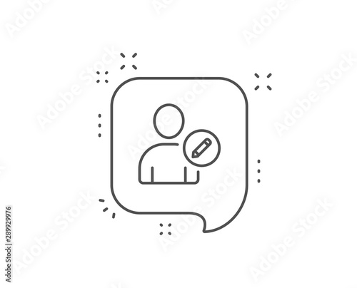 Edit User line icon. Chat bubble design. Profile Avatar with pencil sign. Person silhouette symbol. Outline concept. Thin line edit user icon. Vector
