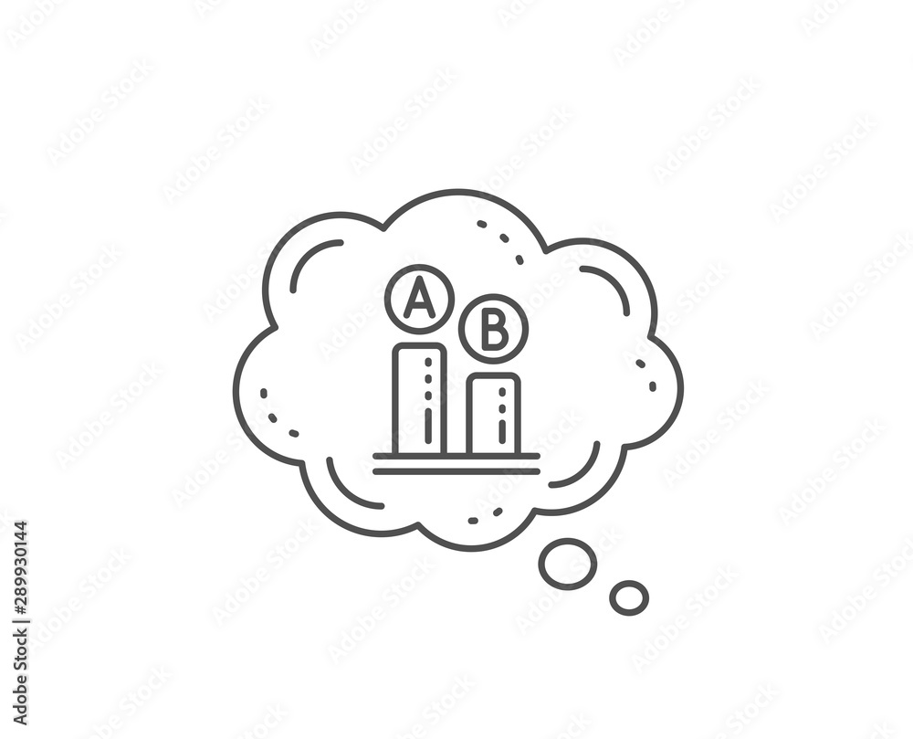 Ab testing line icon. Chat bubble design. Ui test chart sign. Outline concept. Thin line ab testing icon. Vector Ab testing line icon. Chat bubble design. Ui test chart sign. Outline concept. Thin line ab testing icon. Vector