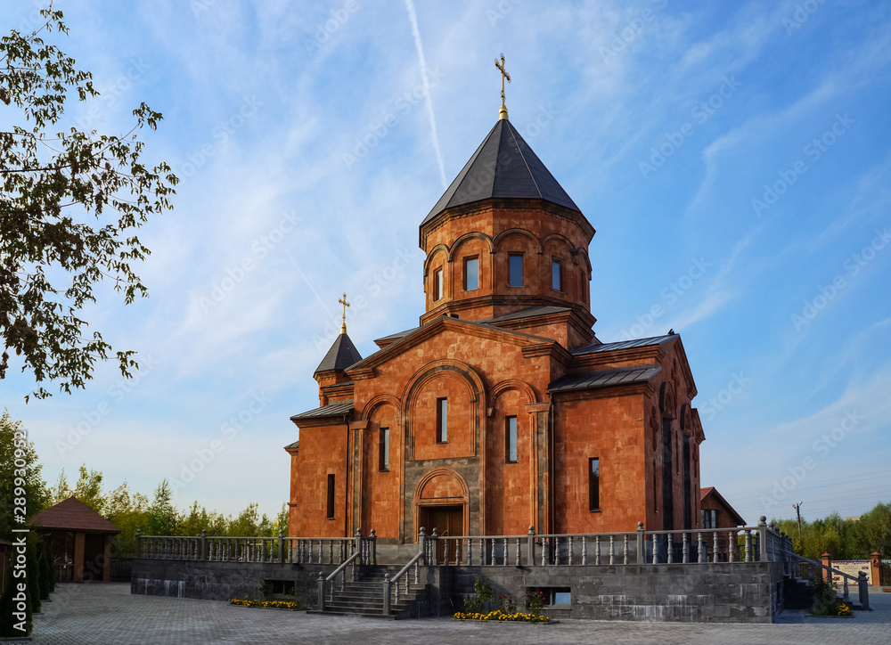Church of the Resurrection - Armenian Apostolic church Surb Arutun in Tver city, Russia. This beautiful modern building was built in 2001-2016 from red tuff and basalt