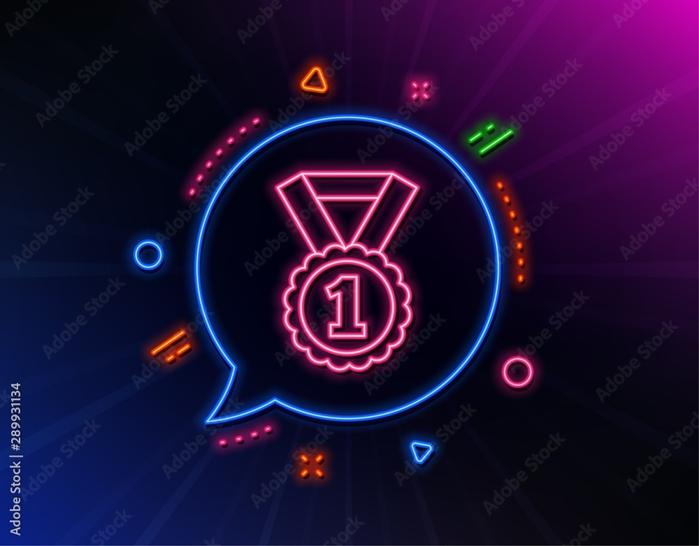 Reward Medal line icon. Neon laser lights. Winner achievement or Award symbol. Glory or Honor sign. Glow laser speech bubble. Neon lights chat bubble. Banner badge with best rank icon. Vector Reward Medal line icon. Neon laser lights. Winner achievement or Award symbol. Glory or Honor sign. Glow laser speech bubble. Neon lights chat bubble. Banner badge with best rank icon. Vector