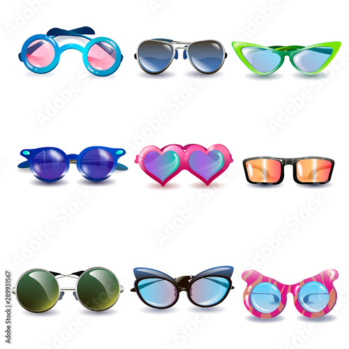 Modern design sunglasses with colorful lenses and frames set