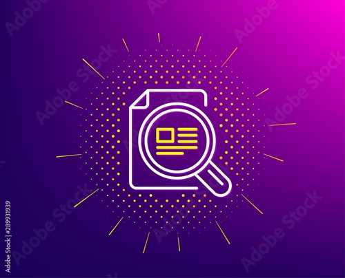 Check article line icon. Halftone pattern. Ð¡opyright sign. Magnifying glass symbol. Gradient background. Check article line icon. Yellow halftone pattern. Vector