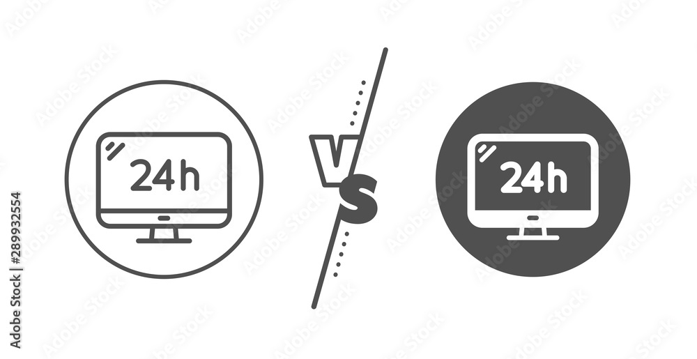 Call support sign. Versus concept. 24 hour service line icon. Feedback chat symbol. Line vs classic 24h service icon. Vector
