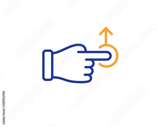 Slide arrow sign. Drag drop gesture line icon. Swipe action symbol. Colorful outline concept. Blue and orange thin line drag drop icon. Vector