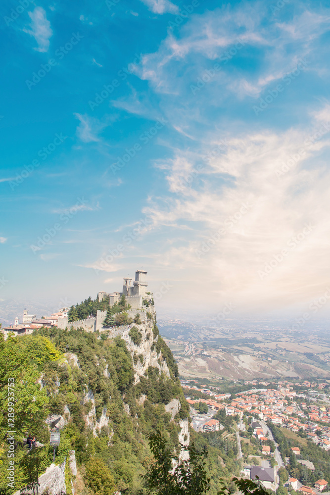 A beautiful view of the tower of Guaita on Mount Monte Titano in the Republic of San Marino