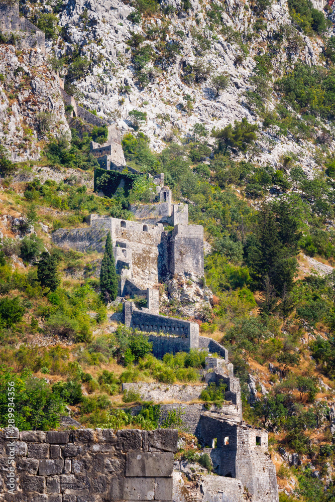 Ancient St John Fortress in the mountains of  Kotor city at Montenegro.