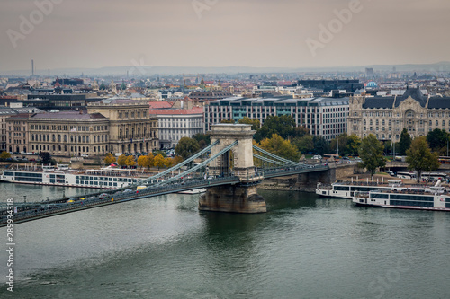 Chain bridge of Budapest in Hungary aerial view 