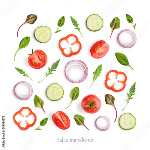 Fototapeta Naklejka Na Ścianę i Meble -  Pattern made of tomato, cucumber, onion rings