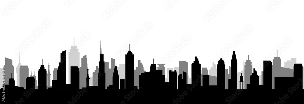 Cityscape silhouette urban illustration. City skyline building town skyscraper horizon background - obrazy, fototapety, plakaty 