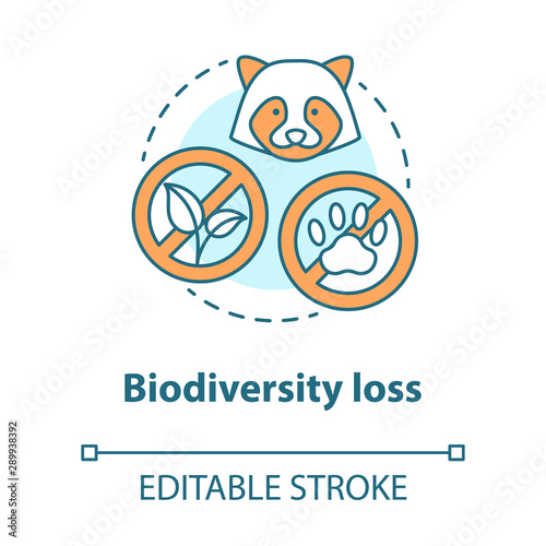 Biodiversity loss concept icon. Disappearance of plants and animals from planet idea thin line illustration. Extinction of species. Vector isolated outline drawing. Editable stroke