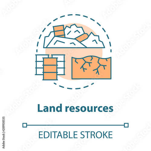 Land resources concept icon. Natural minerals usage idea thin line illustration. Soil pollution and erosion, ecological disaster. Nature contamination. Vector isolated outline drawing. Editable stroke