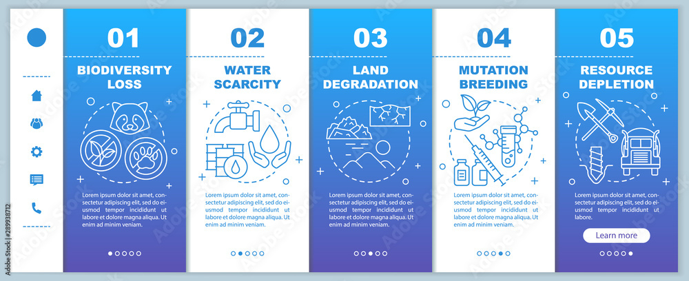 Environmental issues onboarding mobile web pages vector template. Responsive smartphone website interface idea with linear illustrations. Webpage walkthrough step screens. Color concept Environmental issues onboarding mobile web pages vector template. Responsive smartphone website interface idea with linear illustrations. Webpage walkthrough step screens. Color concept