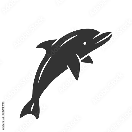 Dolphin glyph icon. Undersea world. Intelligent water creature. Underwater aquatic mammal. Entertainment dolphin show. Jumping fish. Silhouette symbol. Negative space. Vector isolated illustration