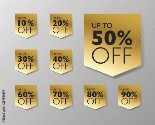 50 % off sale tags. Set of 10% through 90% off Labels for sale promotional marketing .