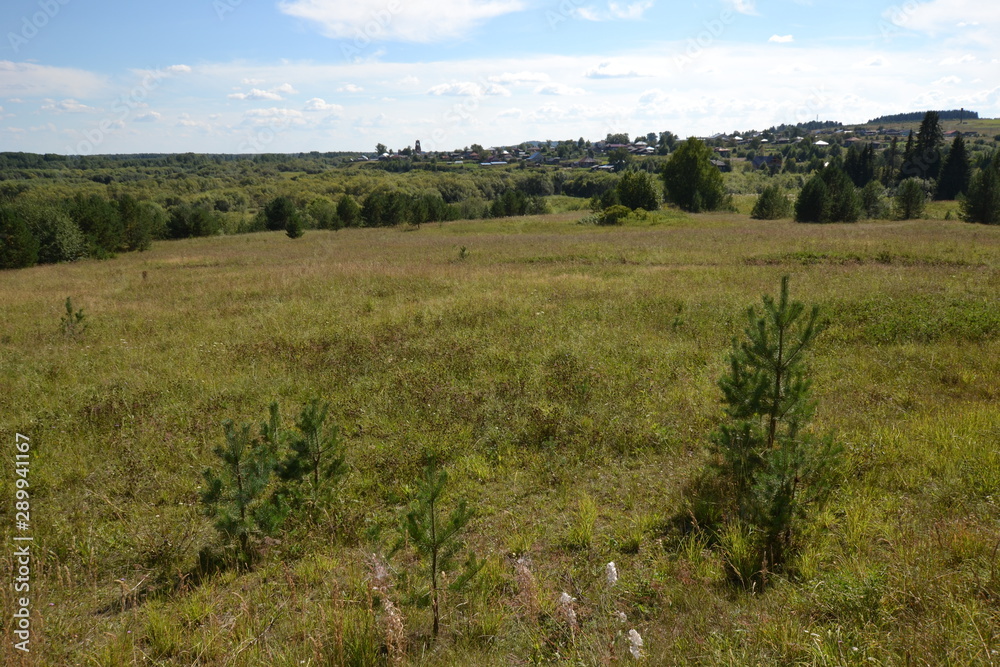 North of the Perm Region, Pokcha village on the skyline North of the Perm Region, Pokcha village on the skyline