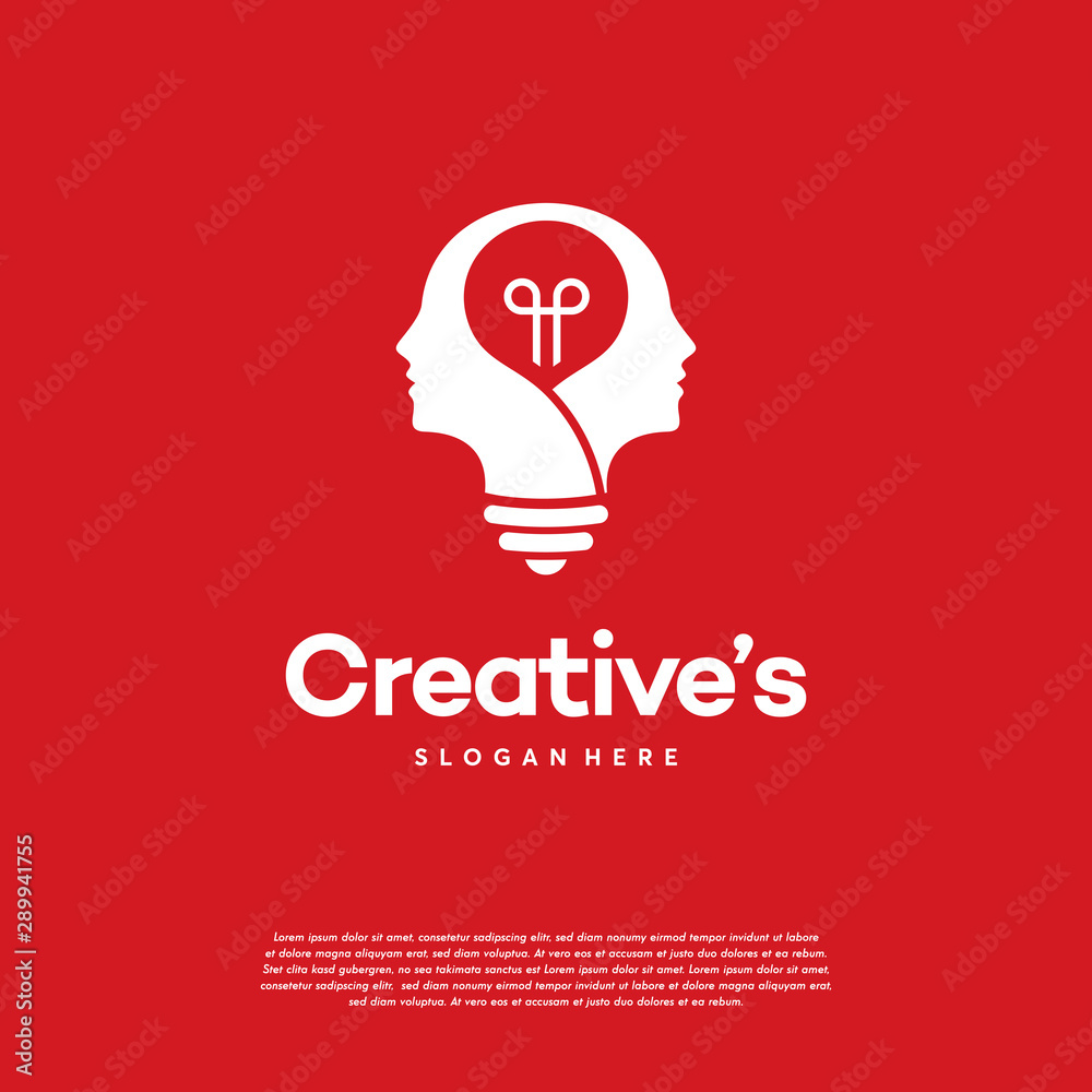 Creative People logo with light bulb concept vector, human head bulb lamp logo vector idea 