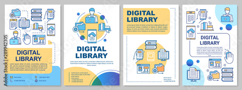 Digital library brochure template. Ebooks reading. Flyer, booklet, leaflet print, cover design with linear illustrations. Vector page layouts for magazines, annual reports, advertising posters