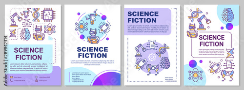 Science fiction book brochure template. Sci fi literature. Flyer, booklet, leaflet print, cover design with linear illustrations. Vector page layouts for magazines, annual report, advertising poster