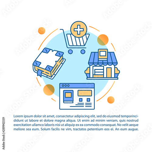 Bookstore article page vector template. Internet bookshop. Brochure, magazine, booklet design element with linear icons. Online library, digital store. Print design. Concept illustrations with text