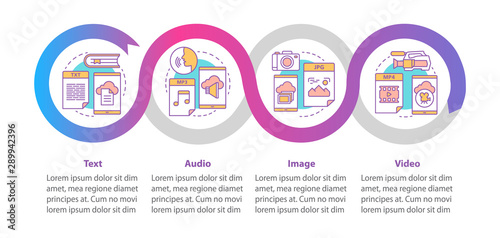 Digital library vector infographic template. Media types. Business presentation design elements. Data visualization with 4 steps and options. Process timeline chart. Workflow layout with linear icons