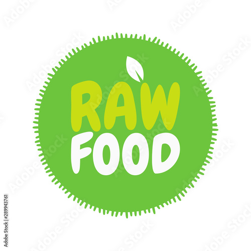 Fresh healthy organic vegan raw food badge. Vector hand drawn illustration. Vegetarian eco green concept