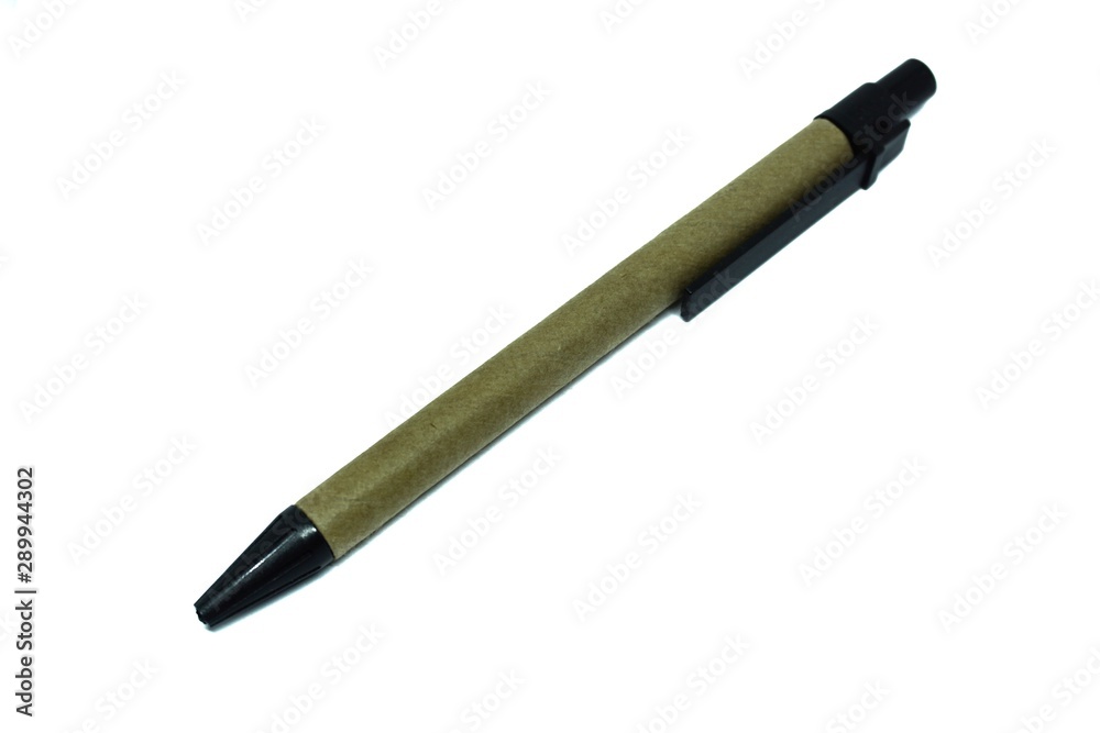 Pen from recycled paper on a white background Pen from recycled paper on a white background