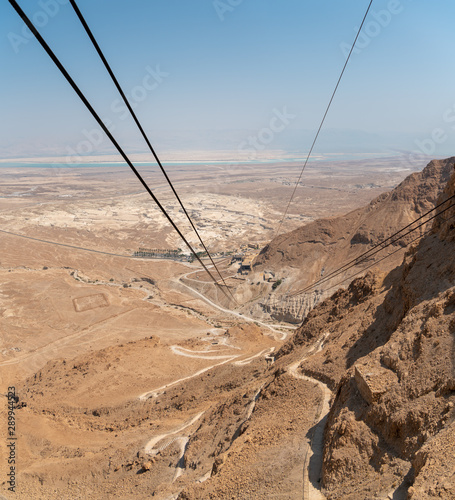 Looking Down on the on the Starting Point for the Cable to Masada with Dead Sea in the background