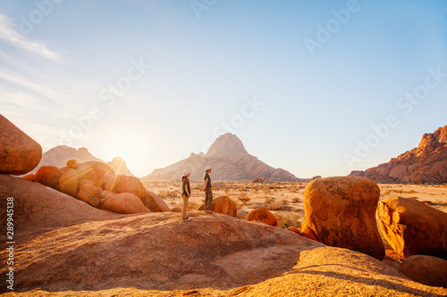 Kids hiking in Spitzkoppe Namibia photo
