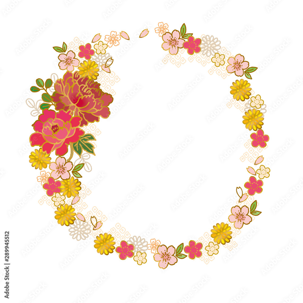 和柄 花 金 フレーム 桜 梅 牡丹 Stock Vector Adobe Stock