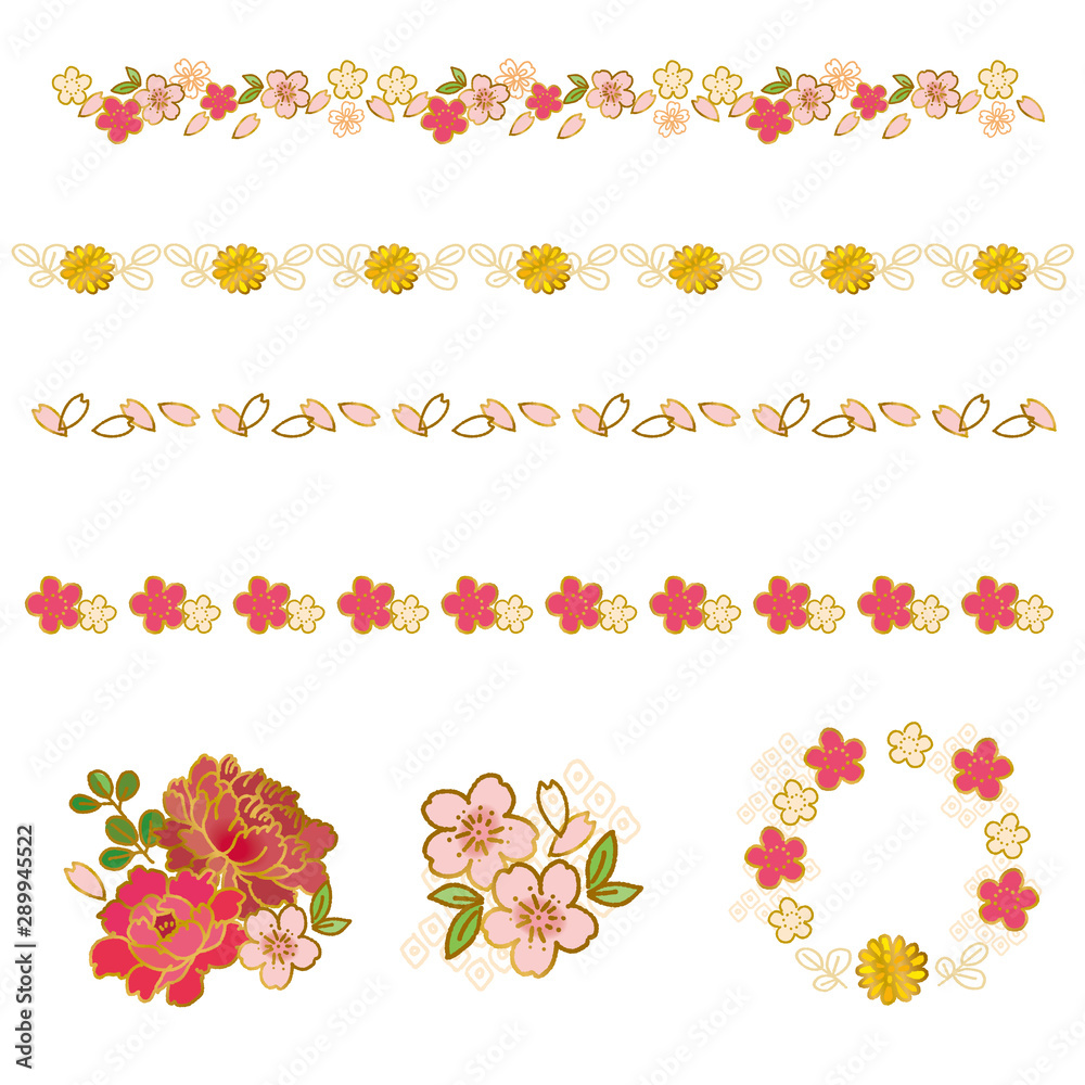 和柄 花 金 フレーム 桜 梅 牡丹 Stock ベクター Adobe Stock