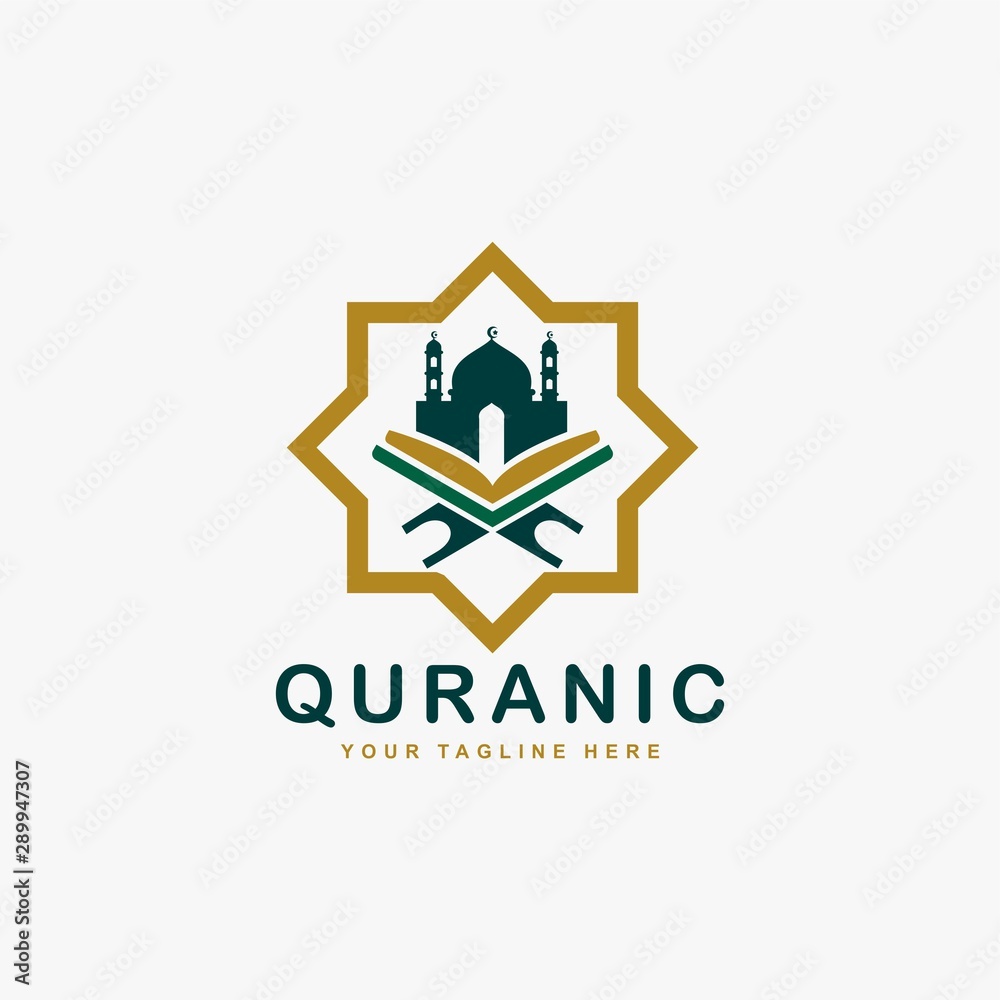 Quran logo design vector. Text of islam illustration symbol. Arabic ornament vector icon. Quran logo design vector. Text of islam illustration symbol. Arabic ornament vector icon.