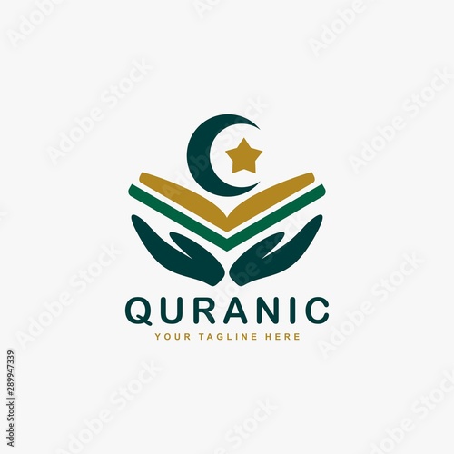 Quran logo design vector. Text of islam illustration symbol. Arabic ornament vector icon.
