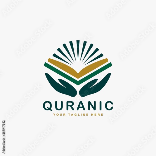 Quran logo design vector. Text of islam illustration symbol. Arabic ornament vector icon.