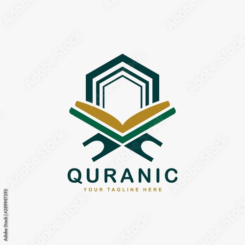 Quran logo design vector. Text of islam illustration symbol. Arabic ornament vector icon.