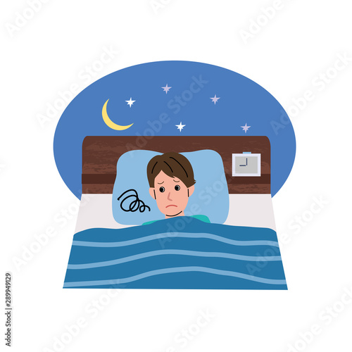 ベッドで眠る男性　イラスト